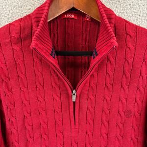 IZOD Cable Knit Sweater Mens XL Red Nautical Prep Grandpa Cotton Jumper 1/4 Zip